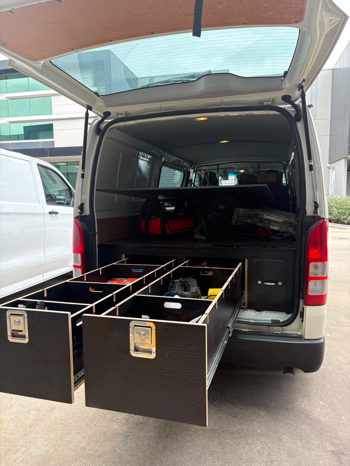 Empra's fully fitted-out work van with organised tool drawers